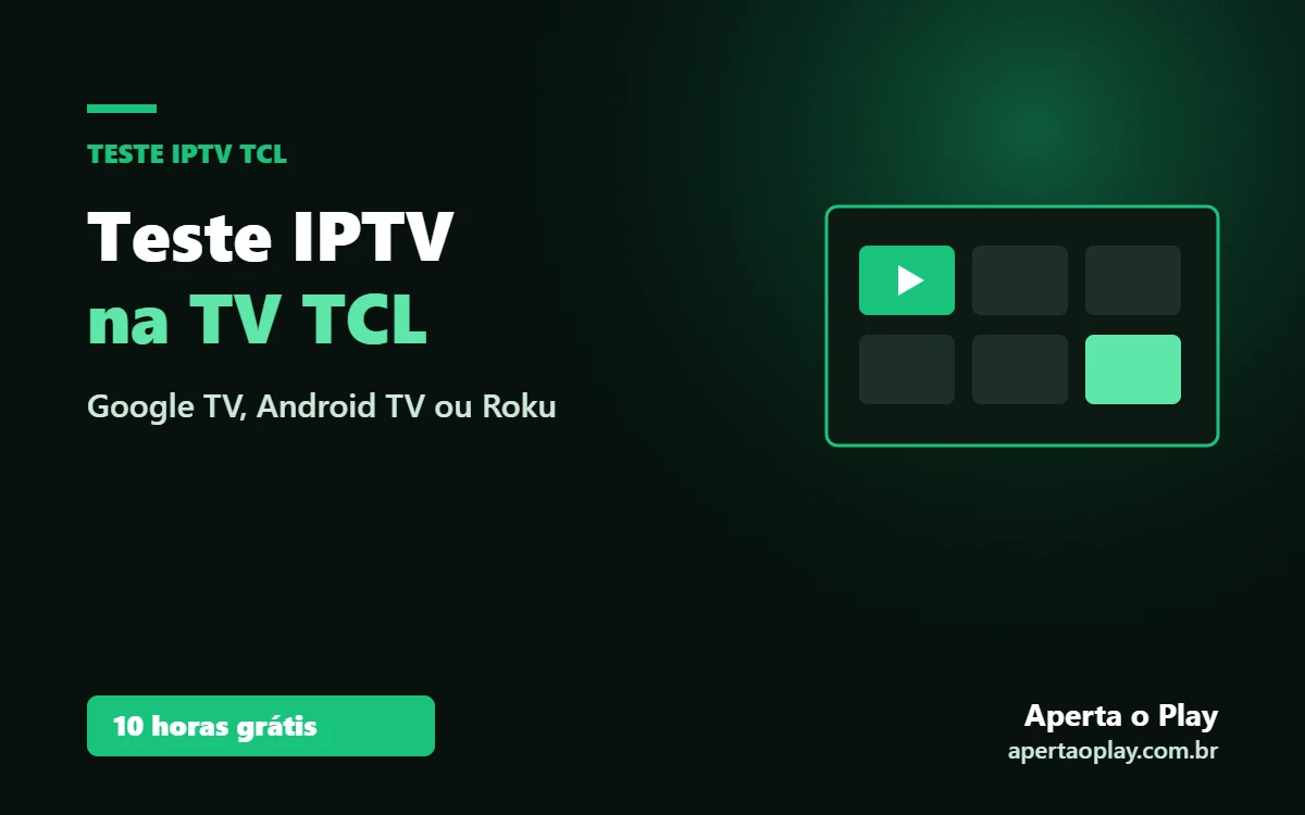 Teste IPTV na TV TCL: Google TV com a loja de apps aberta e grade de canais
